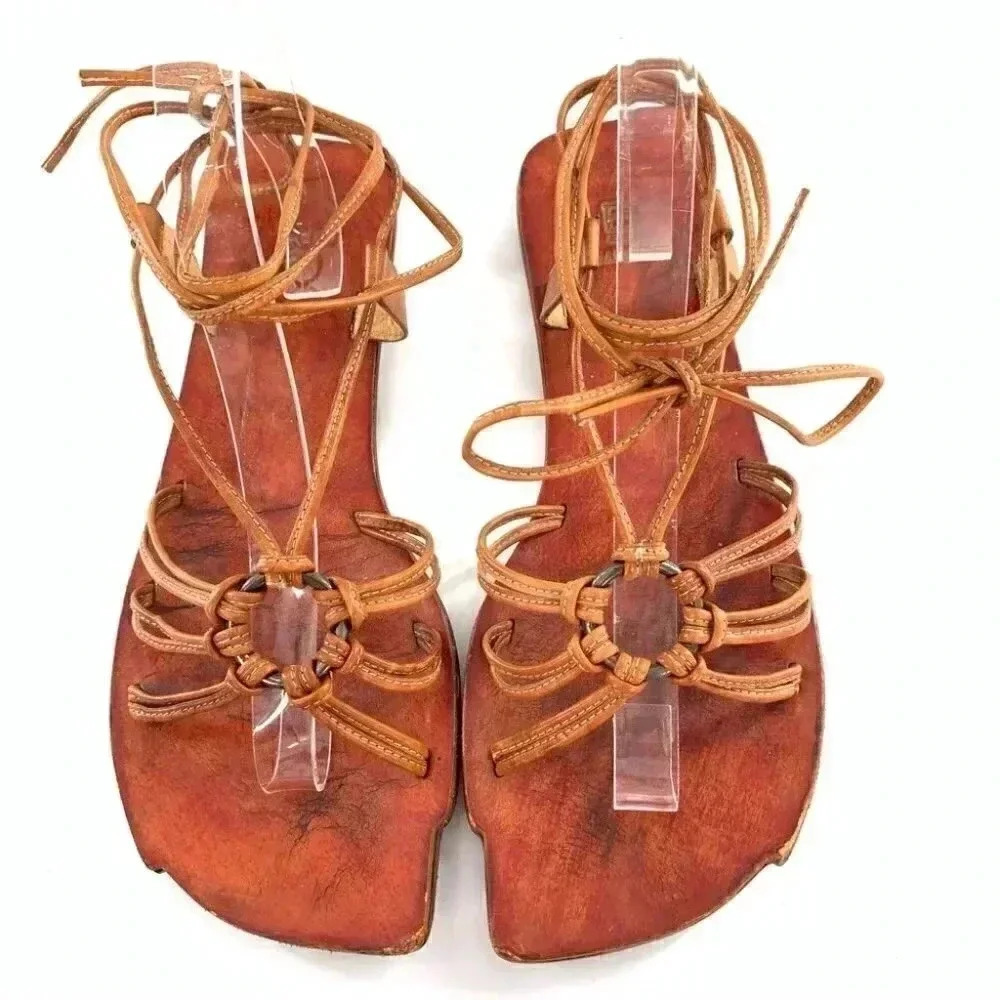 Bakers Womens Sandals Size 9 Orange Tan Leather Bohemian Festival Vintage Y2k